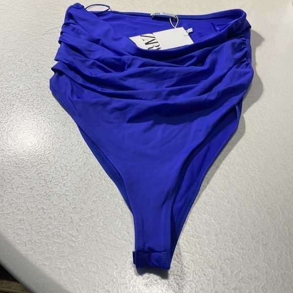 ZARA RUCHED DRAPED PED STRAPLESS BODYSUIT ELECTRIC BLUE SZ L - Picture 10 of 12